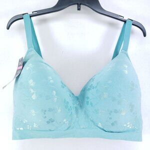 Bali Comfort Revolution Wirefree Bra 3XL Aqua With Floral Design Adjustable